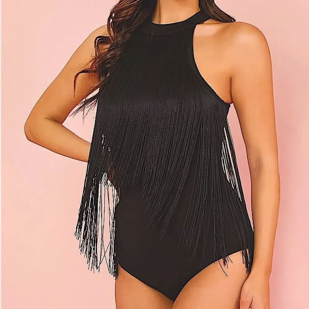Black fringe Jumpsuit bodysuit Sleeveless Leotard whimsy goth festival rave XXL